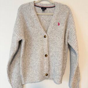 U.S. Polo Assn. Shaker Cardigan Sweater heathered gray Size L